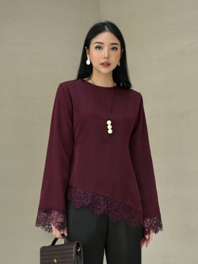 Mimi Asymmetrical Lace Blouse - Elegant Wine