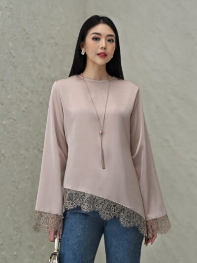 Mimi Asymmetrical Lace Blouse - Soft Satin Blush