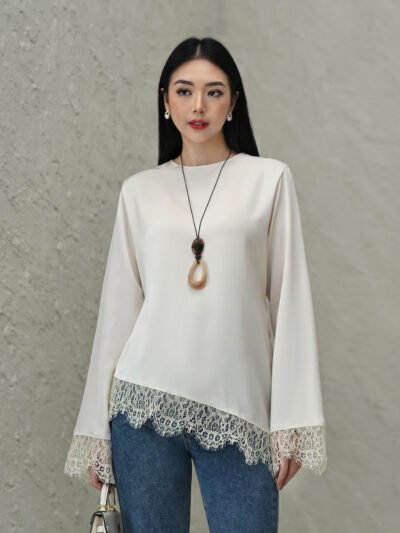 Mimi Asymmetrical Lace Blouse - Porcelain