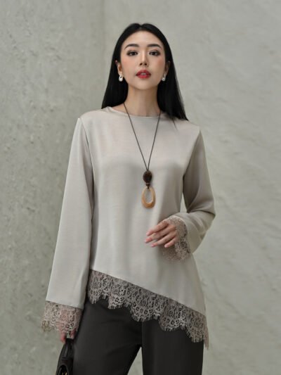 Mimi Asymmetrical Lace Blouse - Beige Taupe