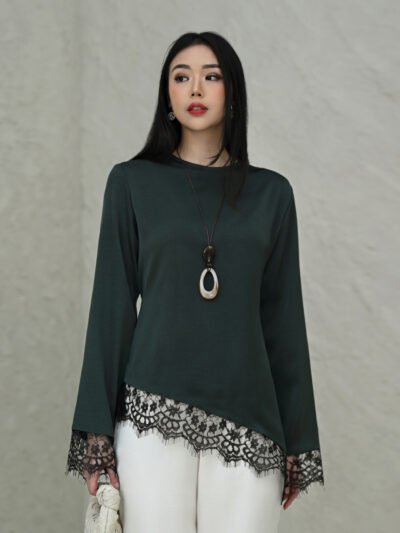 Mimi Asymmetrical Lace Blouse - Elegant Emerald