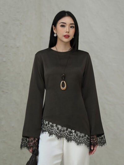 Mimi Asymmetrical Lace Blouse - Midnight Espresso