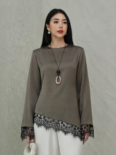 Mimi Asymmetrical Lace Blouse - Ash Brown
