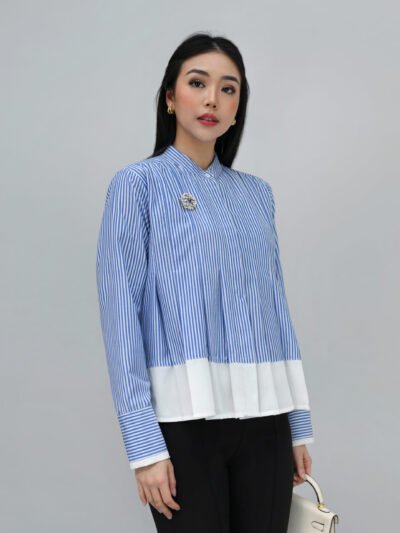 Georgia White Stripe Top • Corliss - Denim Blue