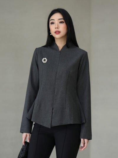 Meridien Office Blouse Premium Soft Semiwool - Smoke Dark Grey