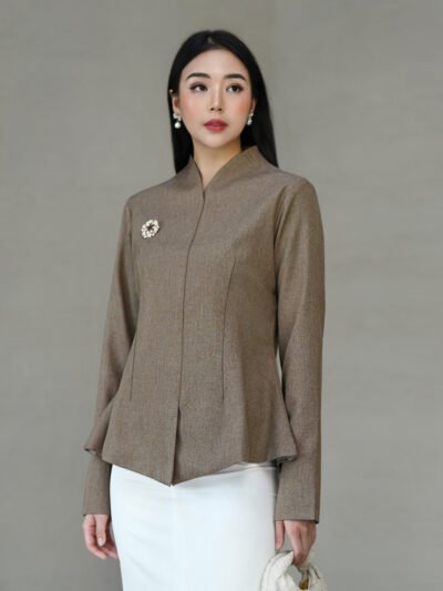 Meridien Office Blouse Premium Soft Semiwool - Light Ash Brown
