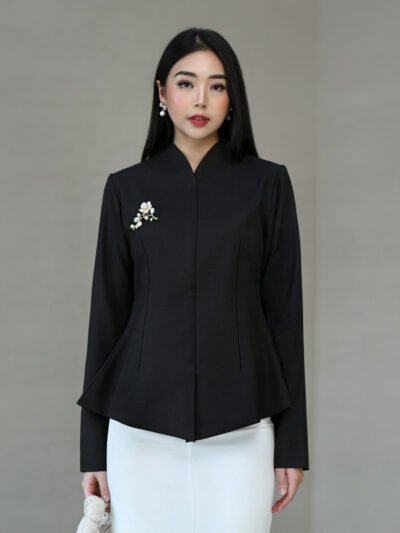 Meridien Office Blouse Premium Soft Semiwool - Black