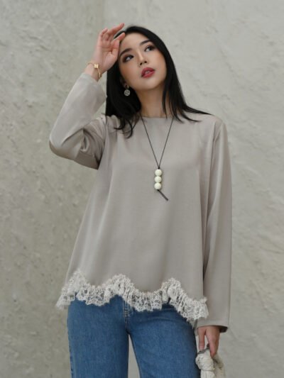 Quinn Beautiful Lace with The Best Thick n Premium Silk Fabric - Beige Taupe