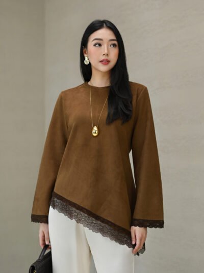 Mimi Lace Asymmetrical in Suede Premium Fabric - Classic Brown