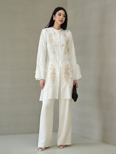 Sundari Tencel Glass Embroidery Premium Quality - Porcelain